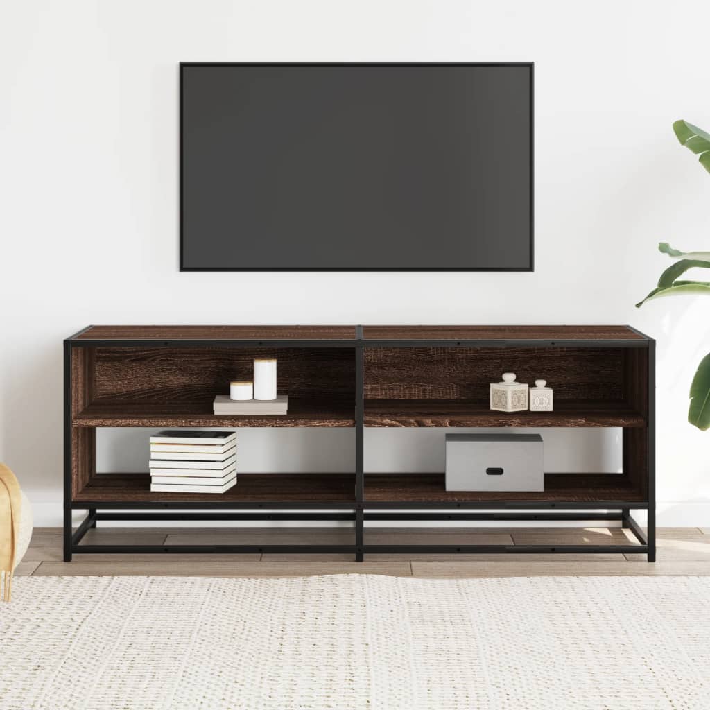 Meuble TV chêne marron 120,5x40x46cm bois d'ingénierie et métal