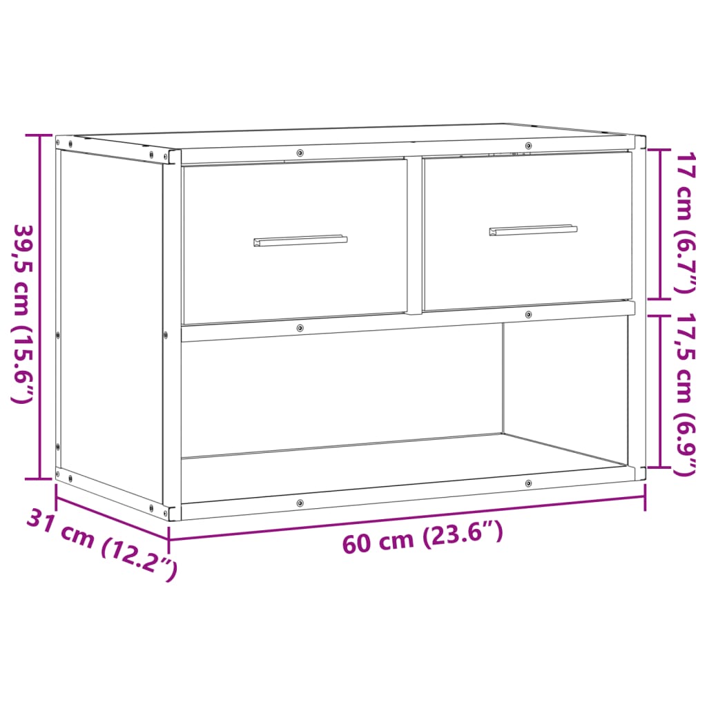 Meuble TV chêne sonoma 60x31x39,5 cm bois d'ingénierie et métal