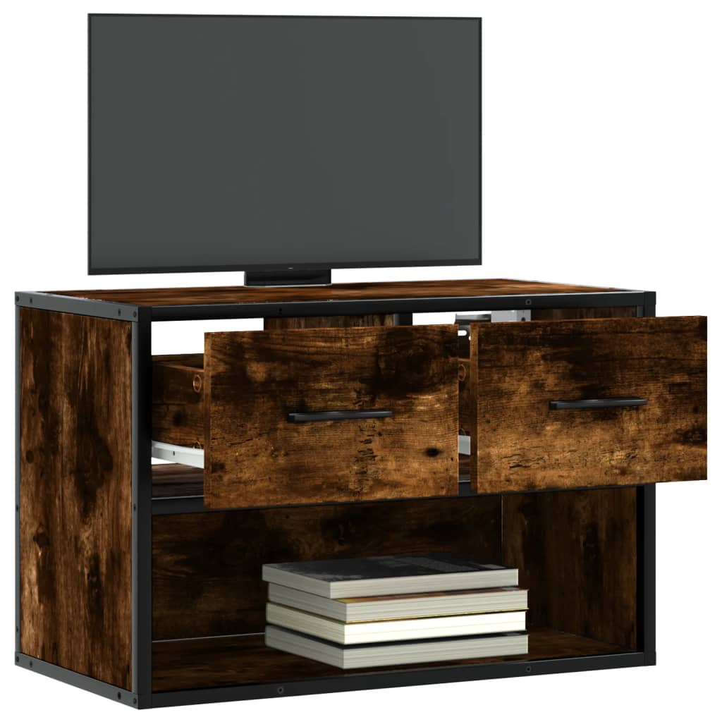 Meuble TV chêne fumé 60x31x39,5 cm bois d'ingénierie et métal