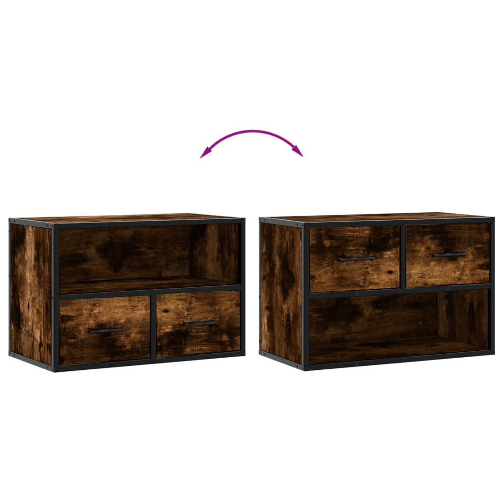 Meuble TV chêne fumé 60x31x39,5 cm bois d'ingénierie et métal