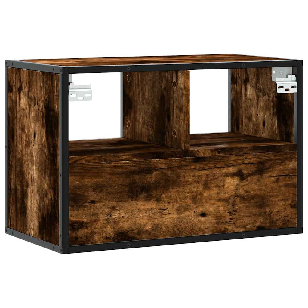 Meuble TV chêne fumé 60x31x39,5 cm bois d'ingénierie et métal