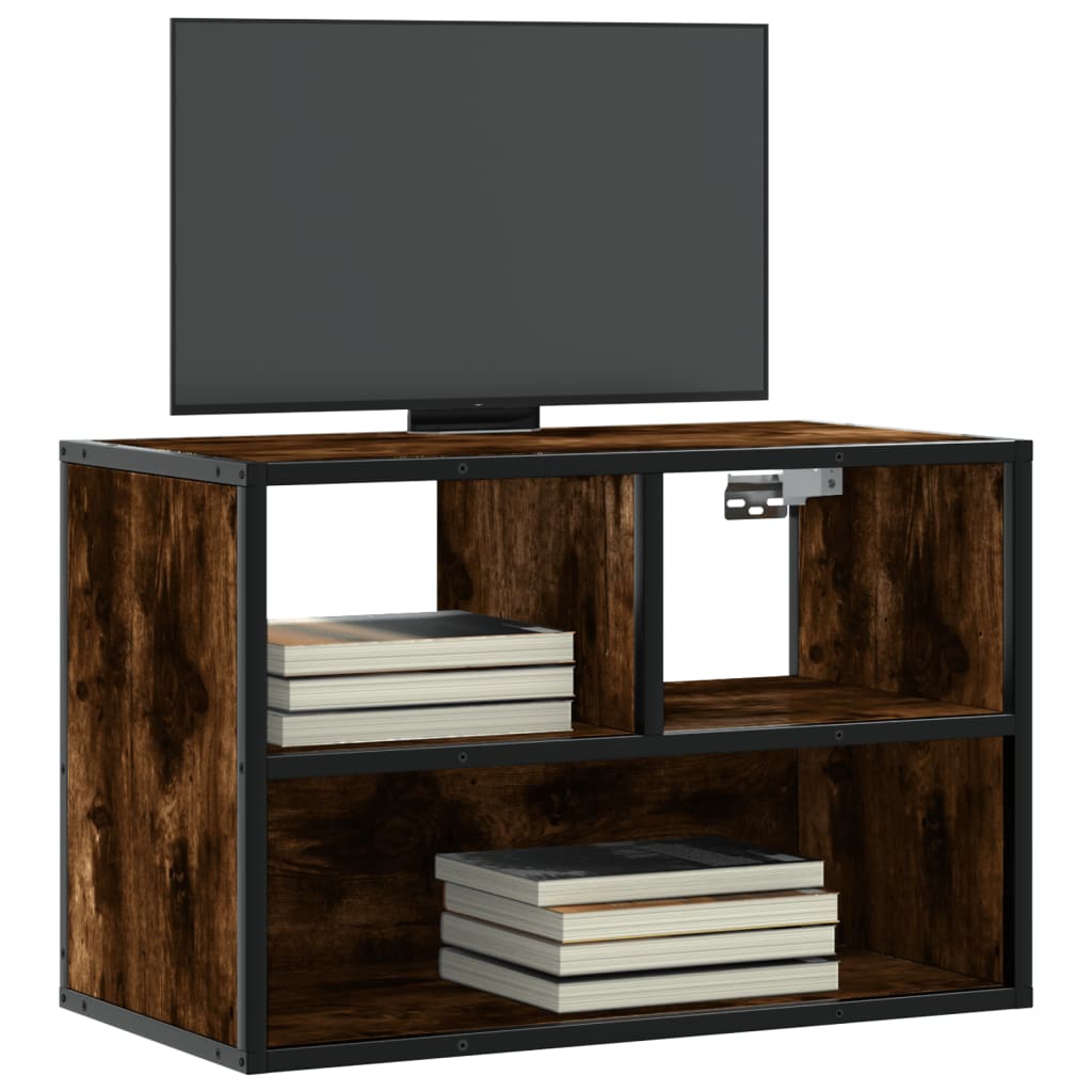 Meuble TV chêne fumé 60x31x39,5 cm bois d'ingénierie et métal