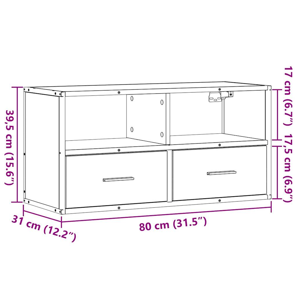 Meuble TV chêne sonoma 80x31x39,5 cm bois d'ingénierie et métal