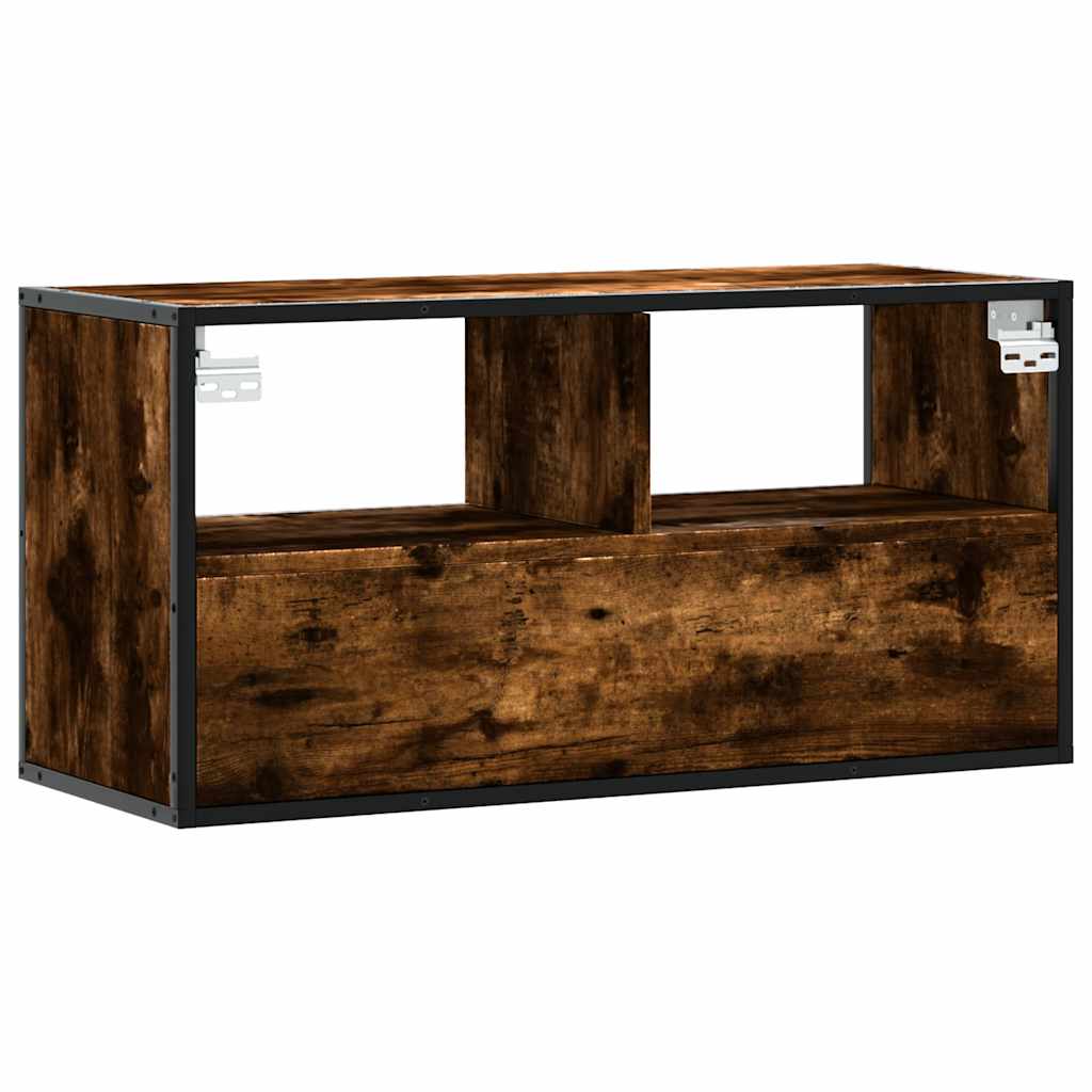 Meuble TV chêne fumé 80x31x39,5 cm bois d'ingénierie et métal