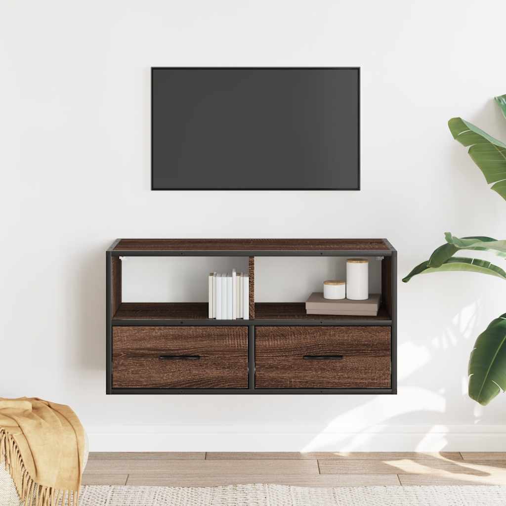 Meuble TV chêne marron 80x31x39,5 cm bois d'ingénierie et métal