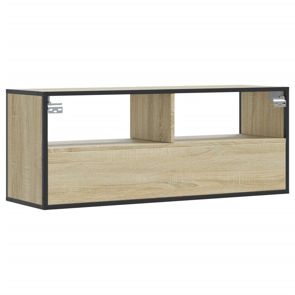 Meuble TV chêne sonoma 100x31x39,5cm bois d'ingénierie et métal