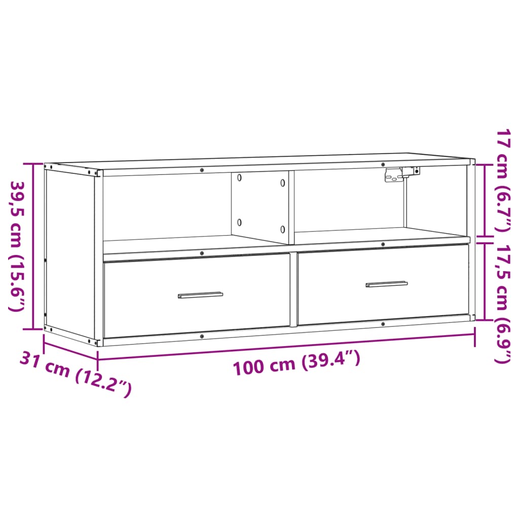 Meuble TV chêne sonoma 100x31x39,5cm bois d'ingénierie et métal