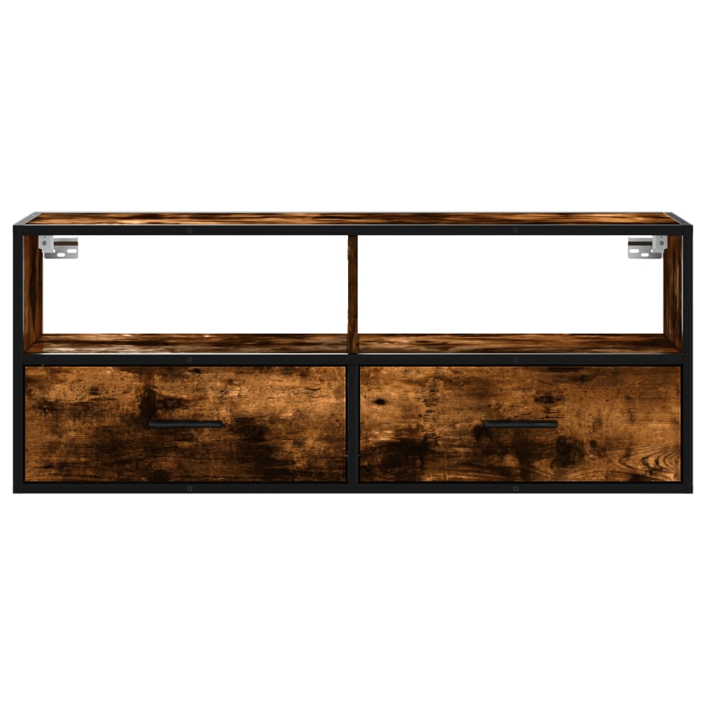 Meuble TV chêne fumé 100x31x39,5 cm bois d'ingénierie et métal