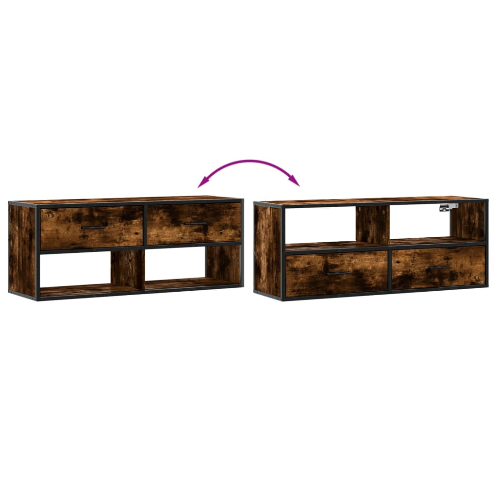 Meuble TV chêne fumé 100x31x39,5 cm bois d'ingénierie et métal