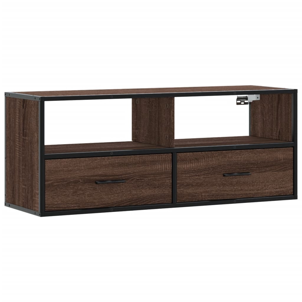 Meuble TV chêne marron 100x31x39,5cm bois d'ingénierie et métal