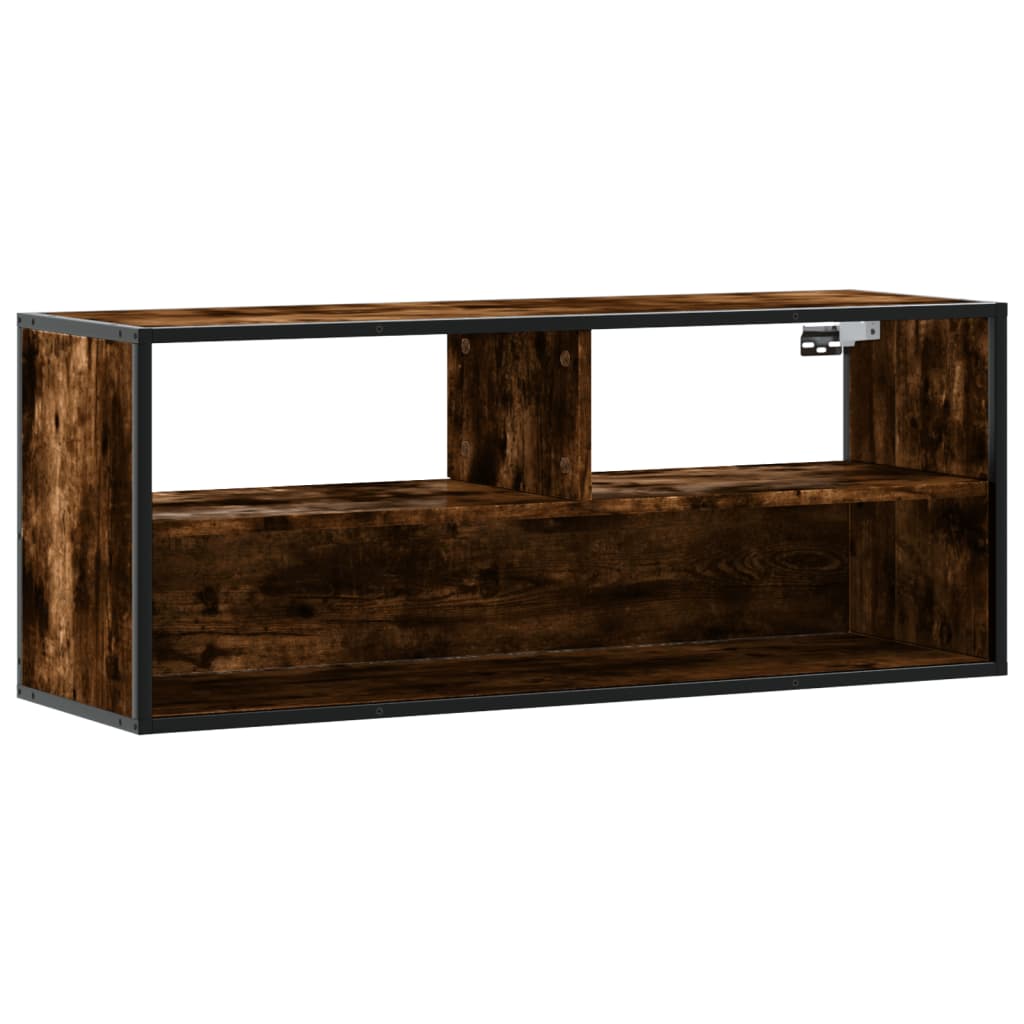 Meuble TV chêne fumé 100x31x39,5 cm bois d'ingénierie et métal