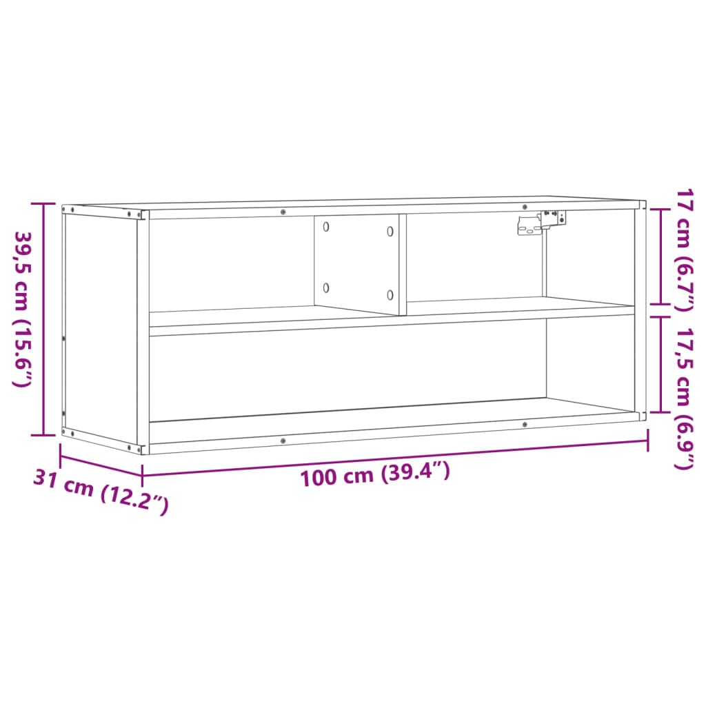 Meuble TV chêne fumé 100x31x39,5 cm bois d'ingénierie et métal