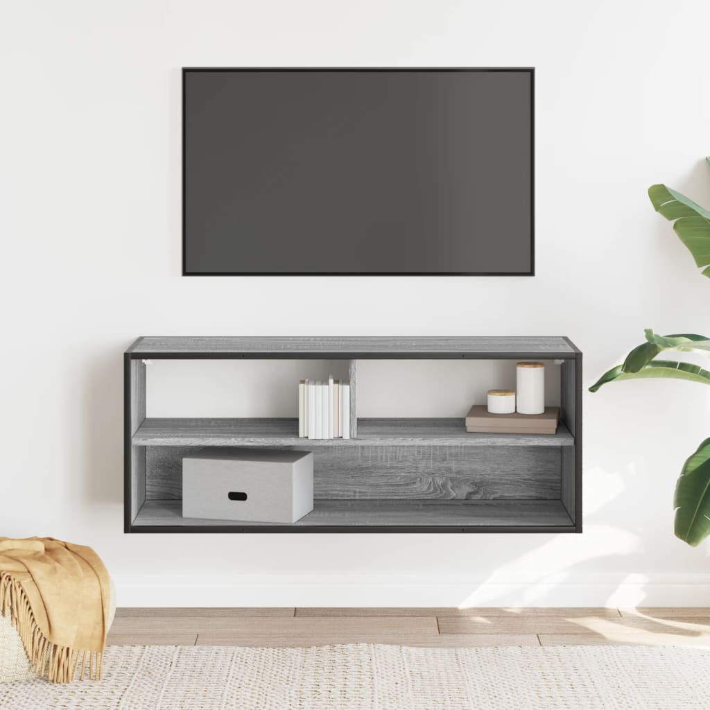 Meuble TV sonoma gris 100x31x39,5 cm bois d'ingénierie et métal