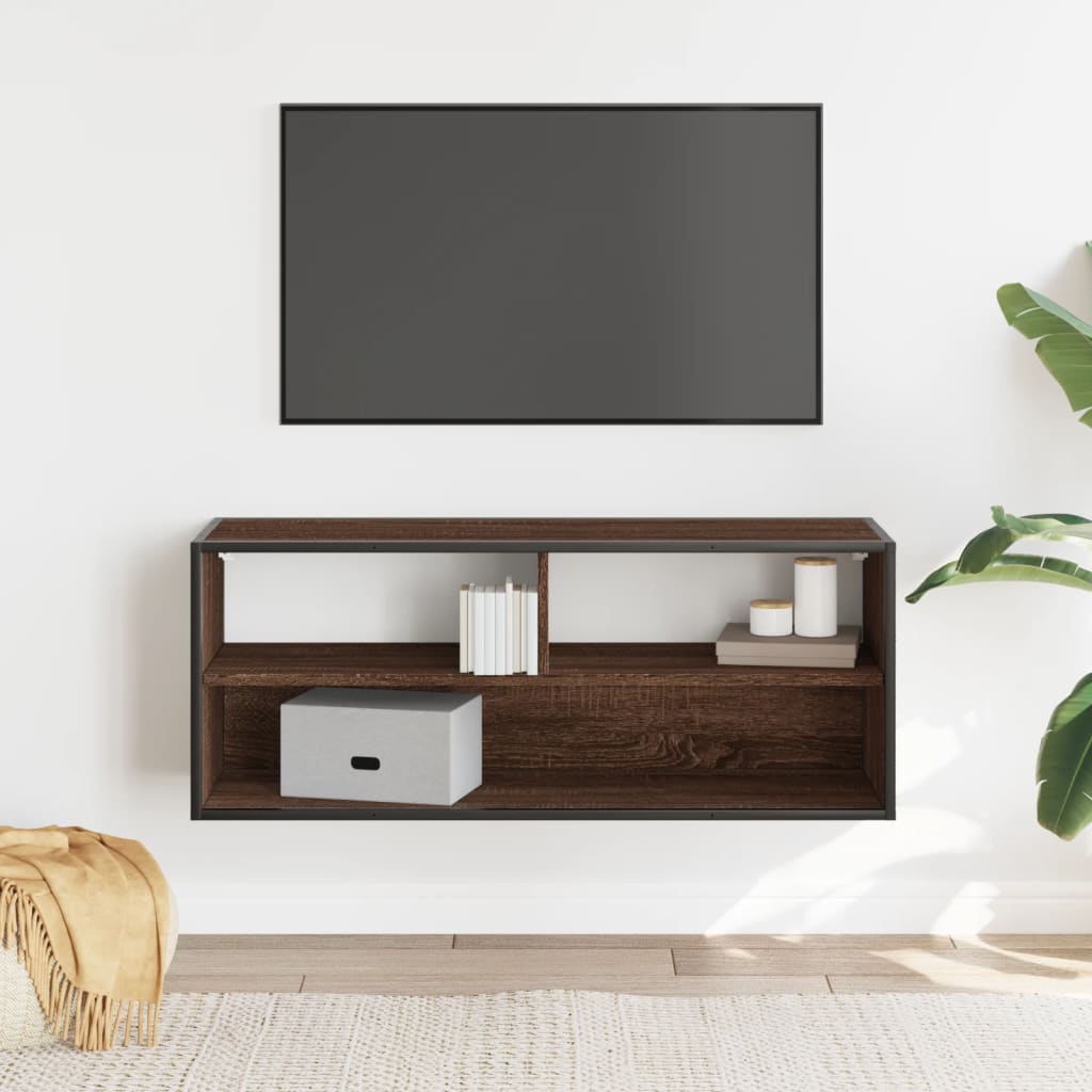 Meuble TV chêne marron 100x31x39,5cm bois d'ingénierie et métal