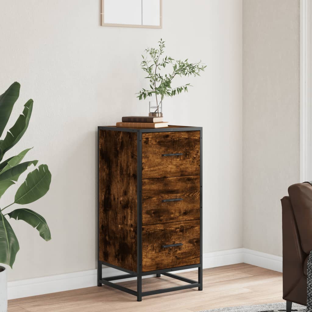 Smoked oak sideboard 35.5x35x76 cm engineered wood and metal