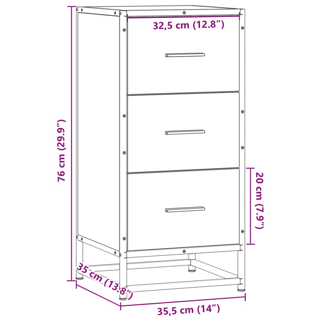 Buffet chêne fumé 35,5x35x76 cm bois d'ingénierie et métal