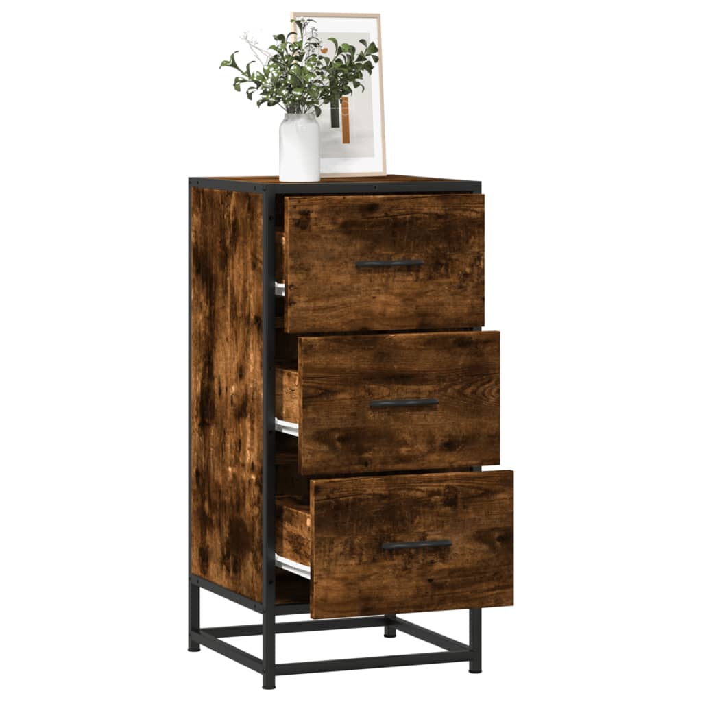 Smoked oak sideboard 35.5x35x76 cm engineered wood and metal