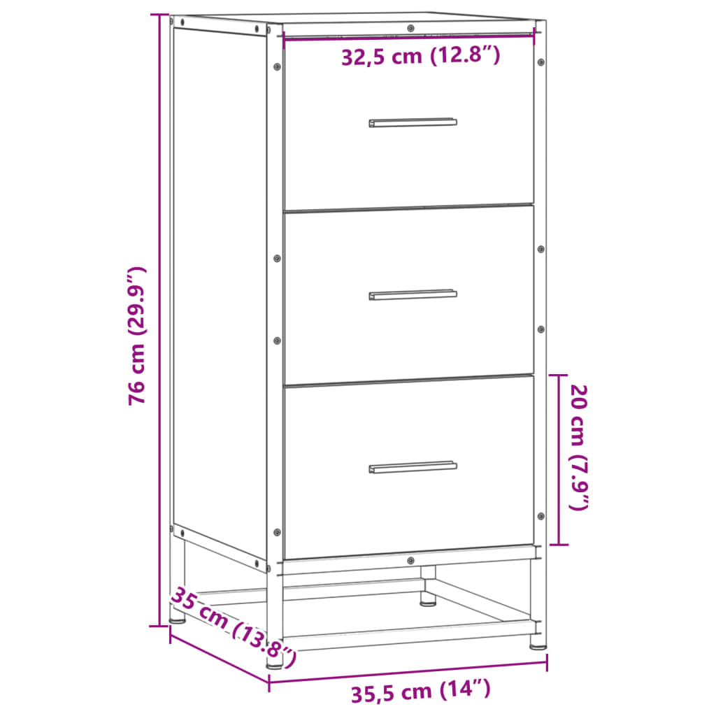 Buffet sonoma gris 35,5x35x76 cm bois d'ingénierie et métal