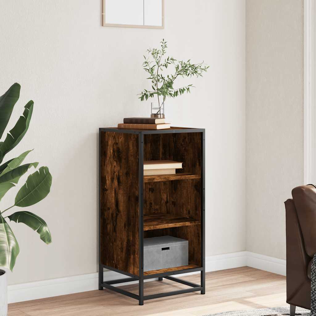 Smoked oak sideboard 35.5x35x76 cm engineered wood and metal