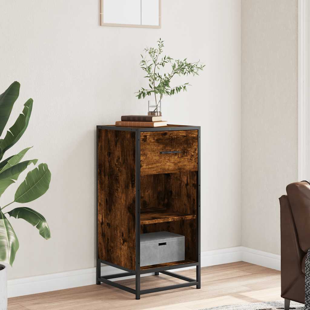 Smoked oak sideboard 35.5x35x76 cm engineered wood and metal