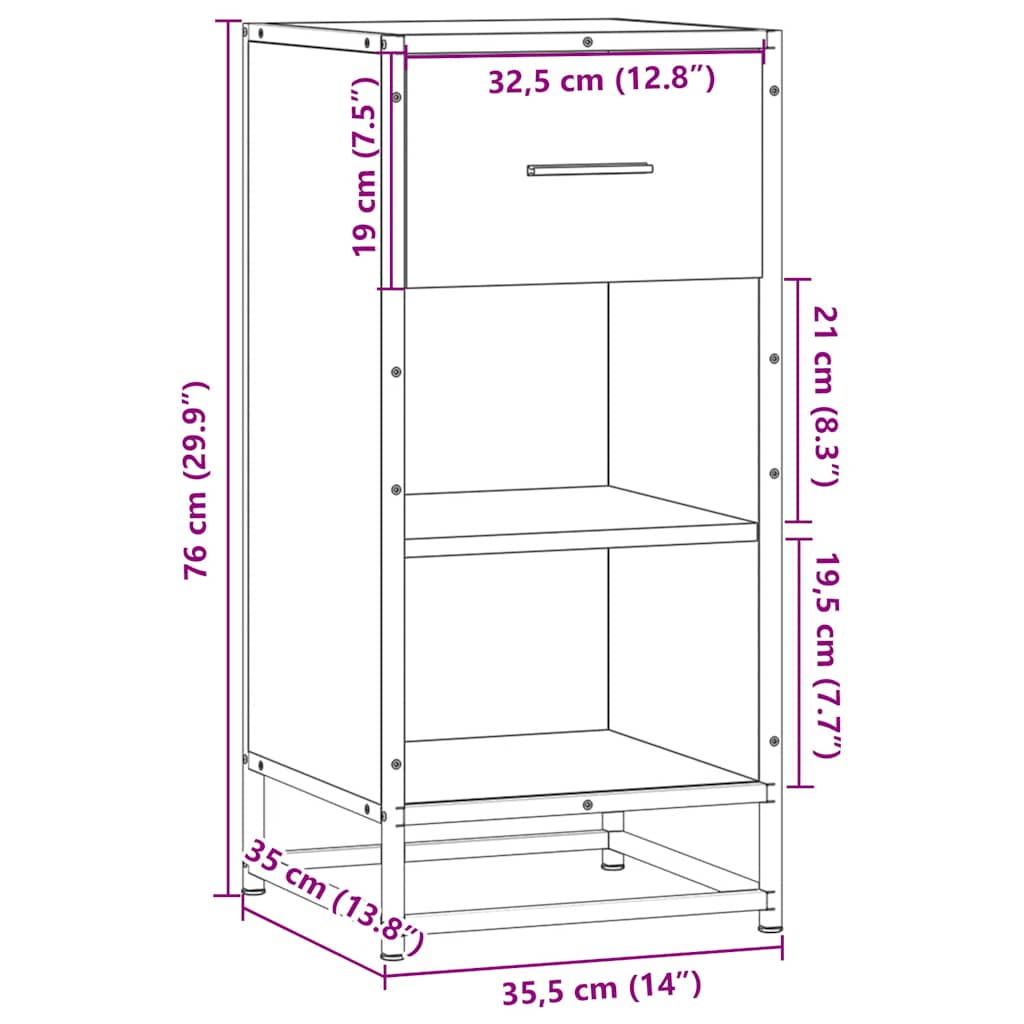 Buffet sonoma gris 35,5x35x76 cm bois d'ingénierie et métal