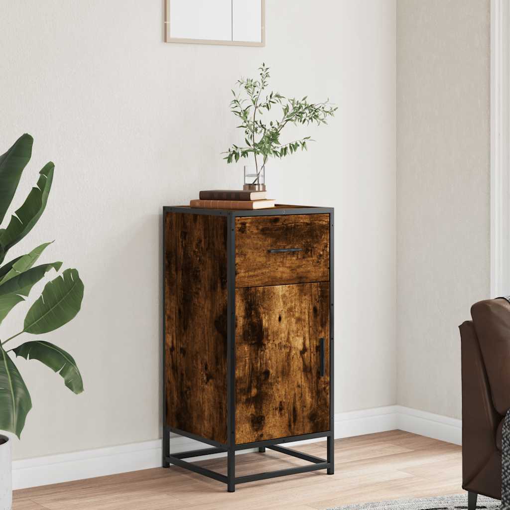 Smoked oak sideboard 35.5x35x76 cm engineered wood and metal