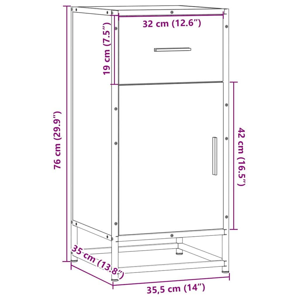 Buffet sonoma gris 35,5x35x76 cm bois d'ingénierie et métal