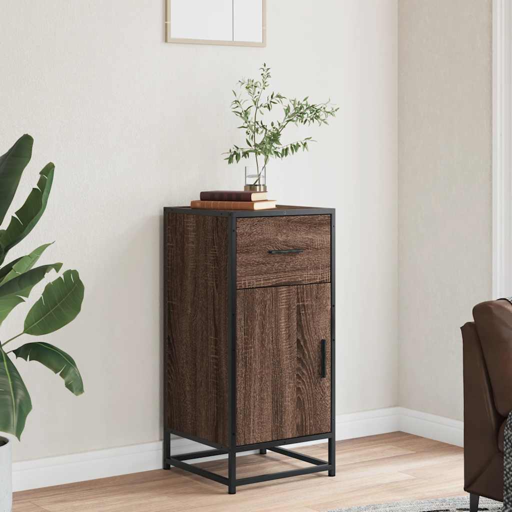 Brown oak sideboard 35.5x35x76 cm engineered wood and metal