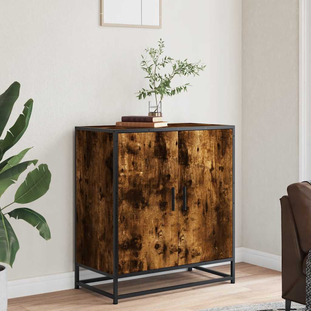 Smoked oak sideboard 68x35x76 cm engineered wood and metal