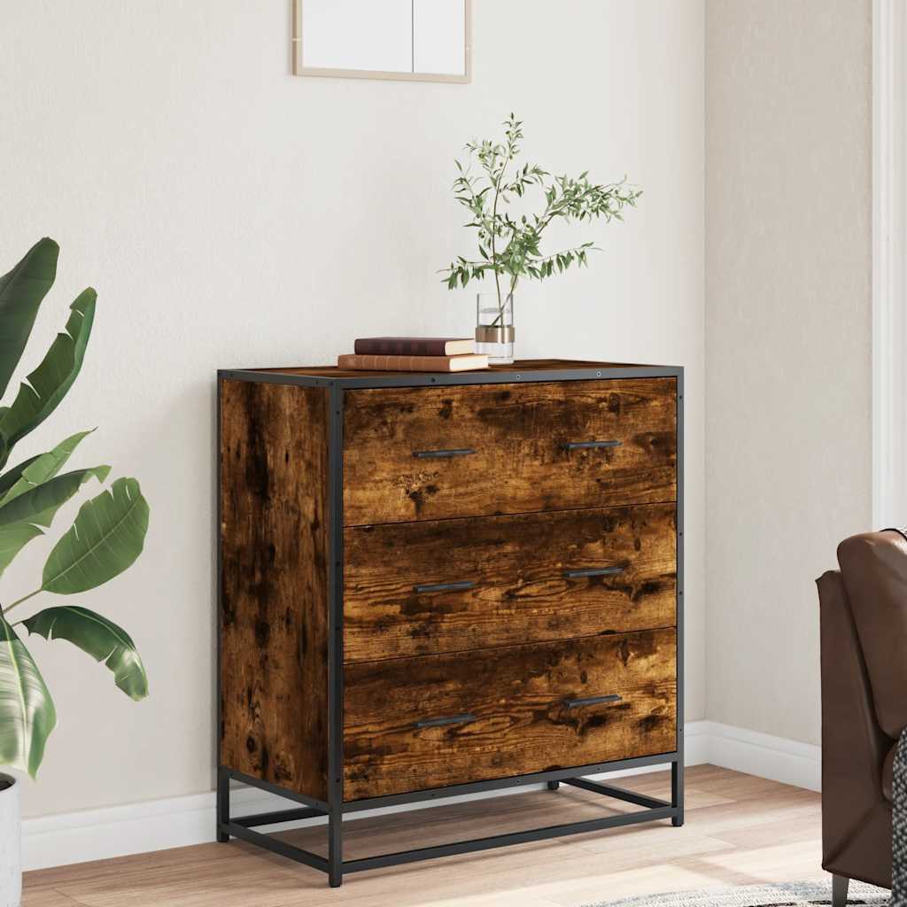 Smoked oak sideboard 68x35x76 cm engineered wood and metal