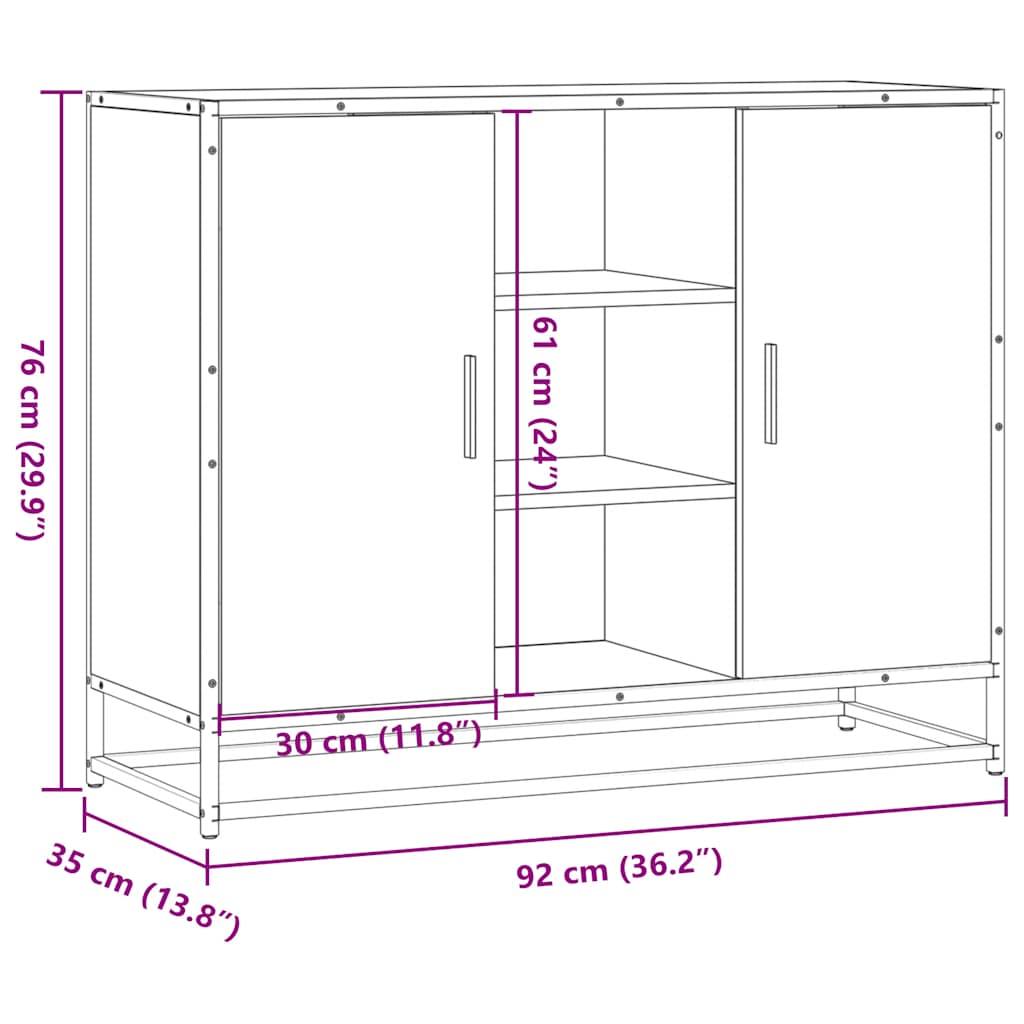 Buffet sonoma gris 92x35x76 cm bois d'ingénierie