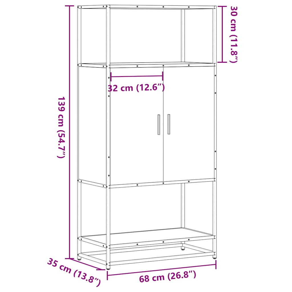 Buffet haut chêne sonoma 68x35x139 cm bois d'ingénierie métal