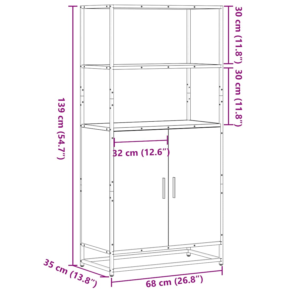 Buffet haut sonoma gris 68x35x139 cm bois d'ingénierie et métal