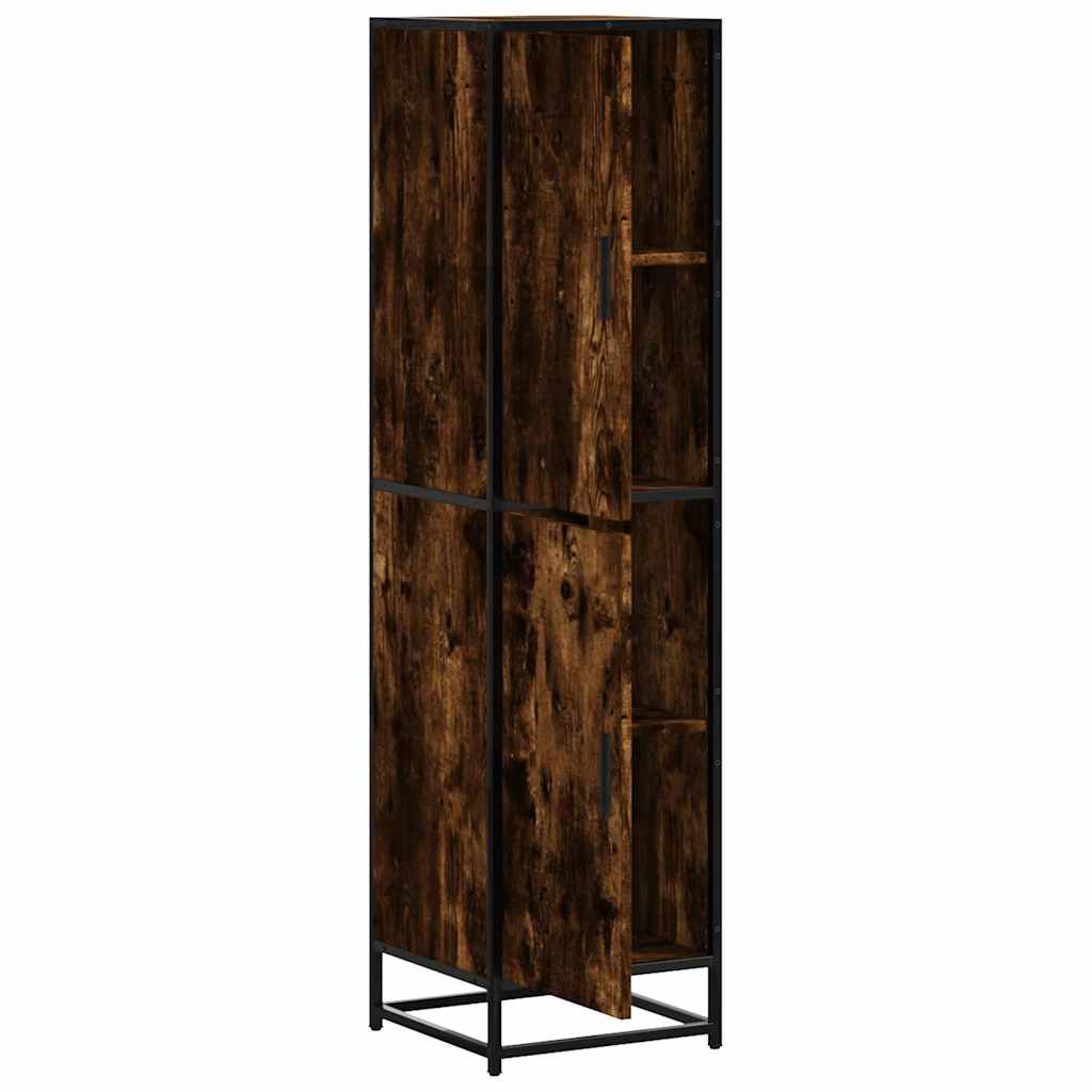 Buffet haut chêne fumé 35,5x35x139 cm bois d'ingénierie métal