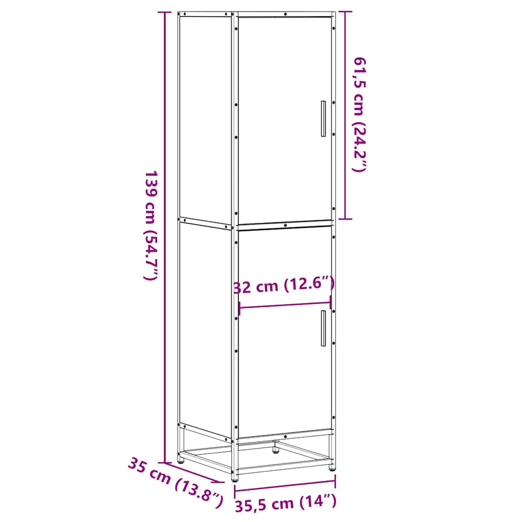 Buffet haut chêne fumé 35,5x35x139 cm bois d'ingénierie métal