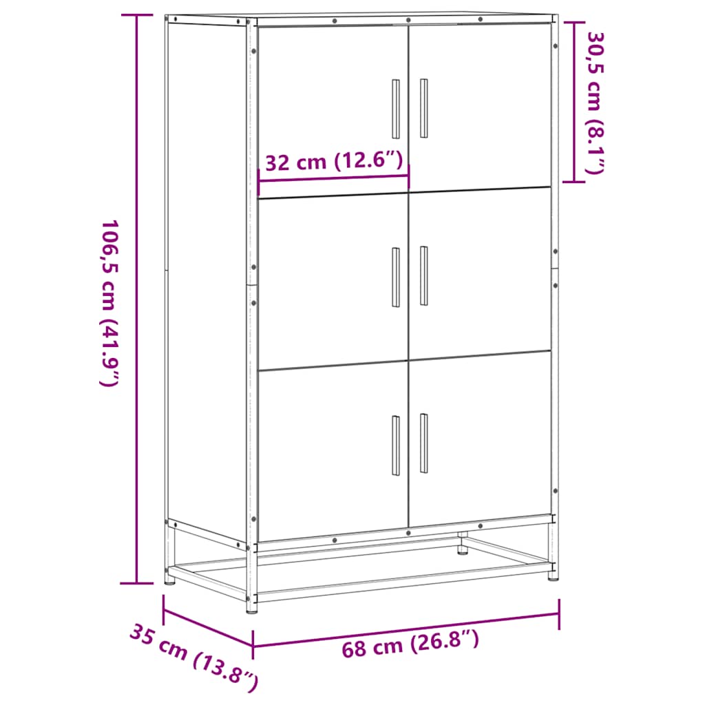 Buffet haut chêne sonoma 68x35x106,5 cm bois ingénierie métal