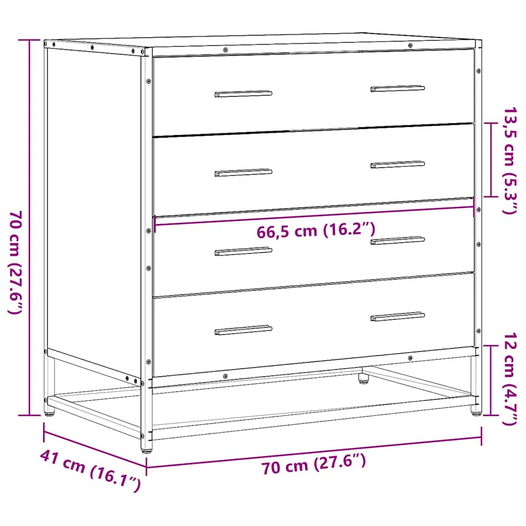 Commode sonoma gris 70x41x70 cm bois d'ingénierie