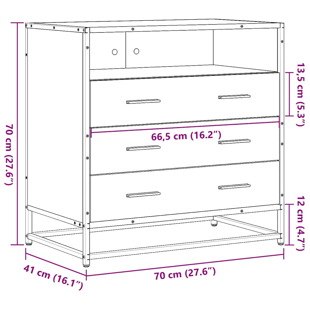 Commode chêne marron 70x41x70 cm bois d'ingénierie