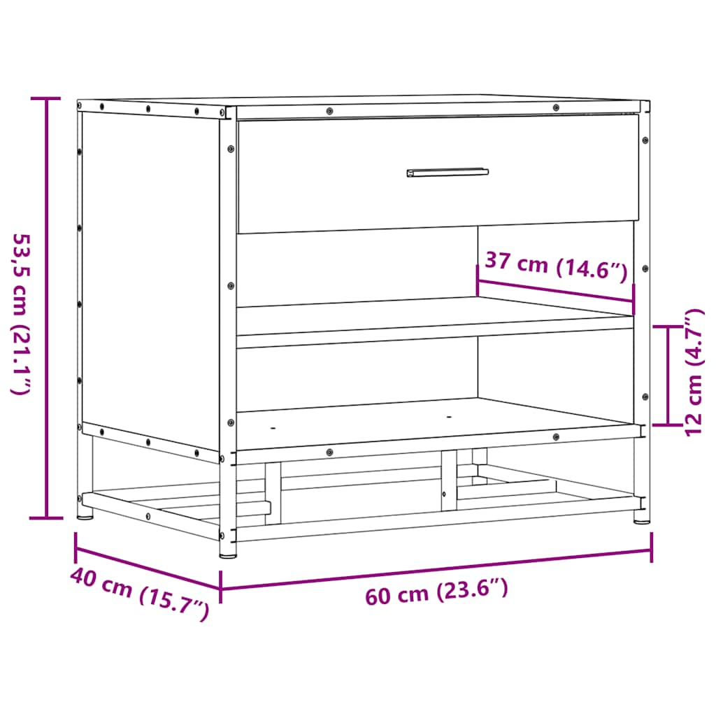 Banc à chaussures chêne fumé bois d'ingénierie et métal