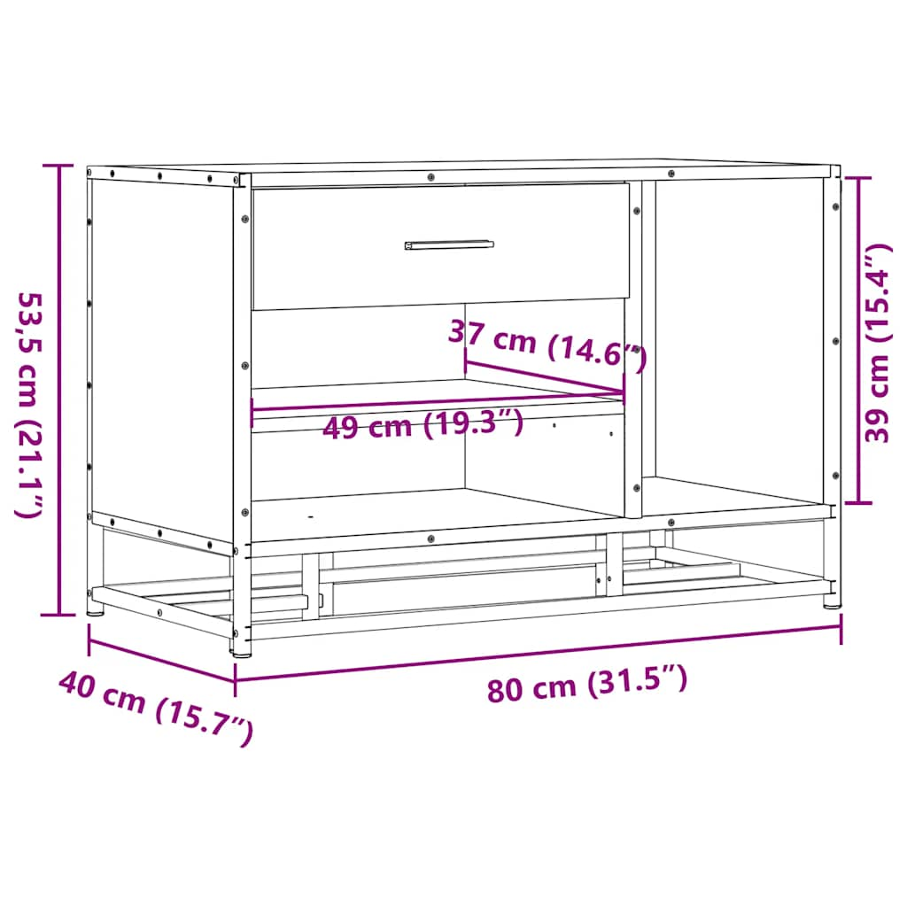 Banc à chaussures chêne sonoma bois d'ingénierie et métal