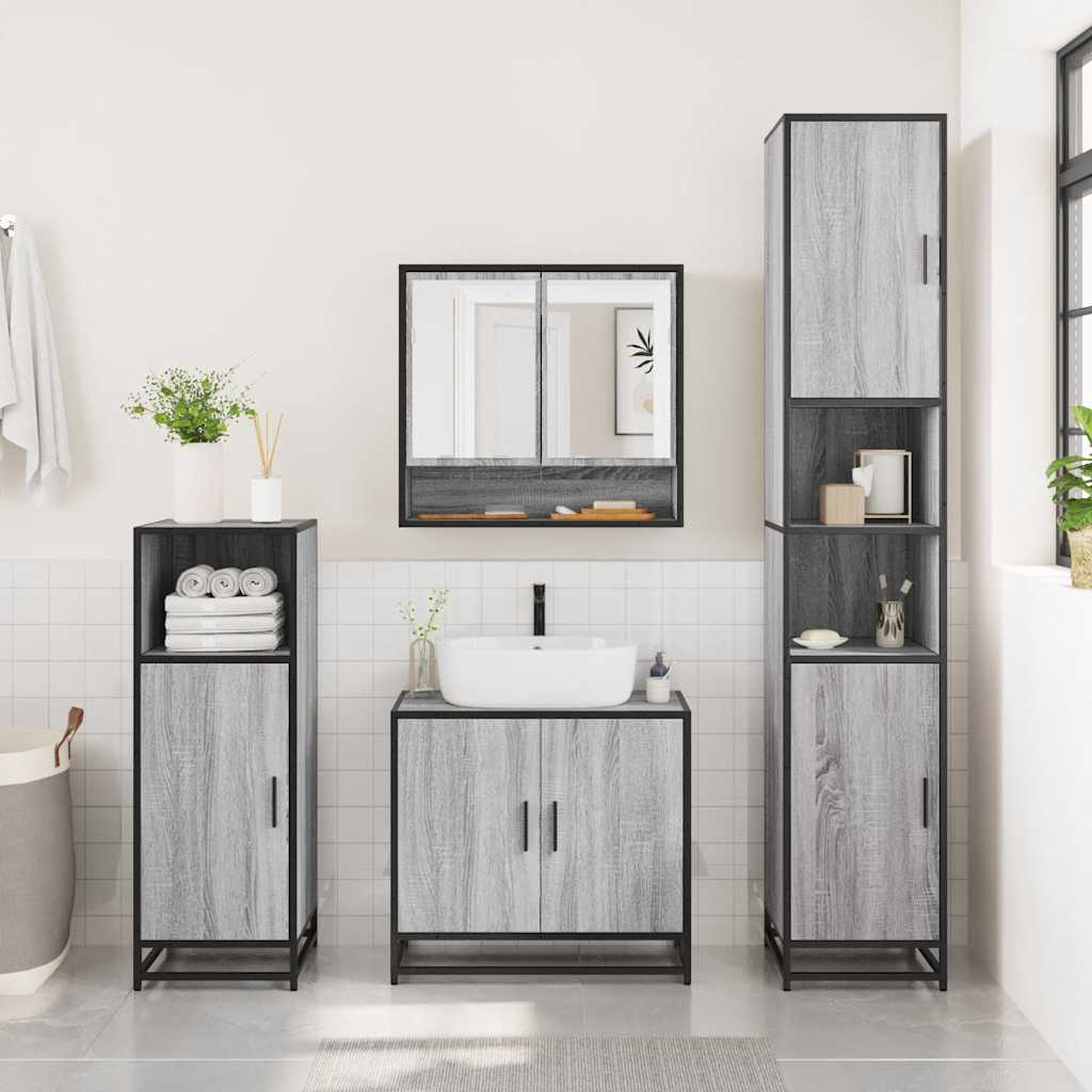 Sonoma Gray Engineered Wood Bathroom Mirror Cabinet