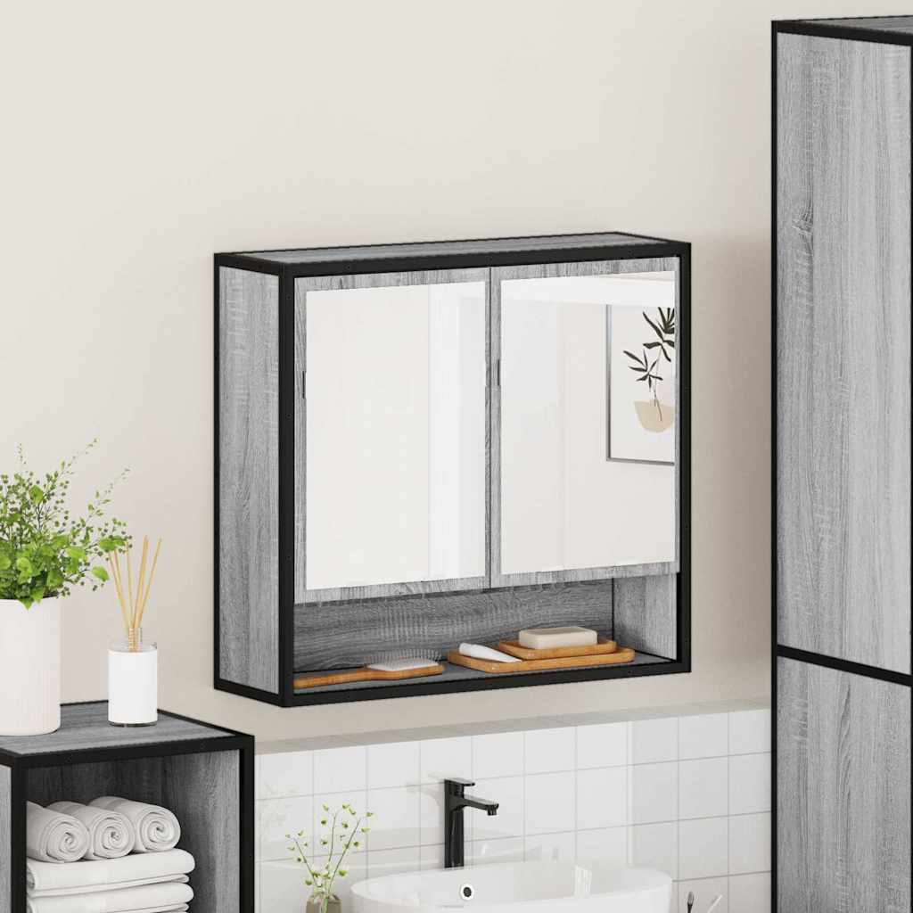 Sonoma Gray Engineered Wood Bathroom Mirror Cabinet