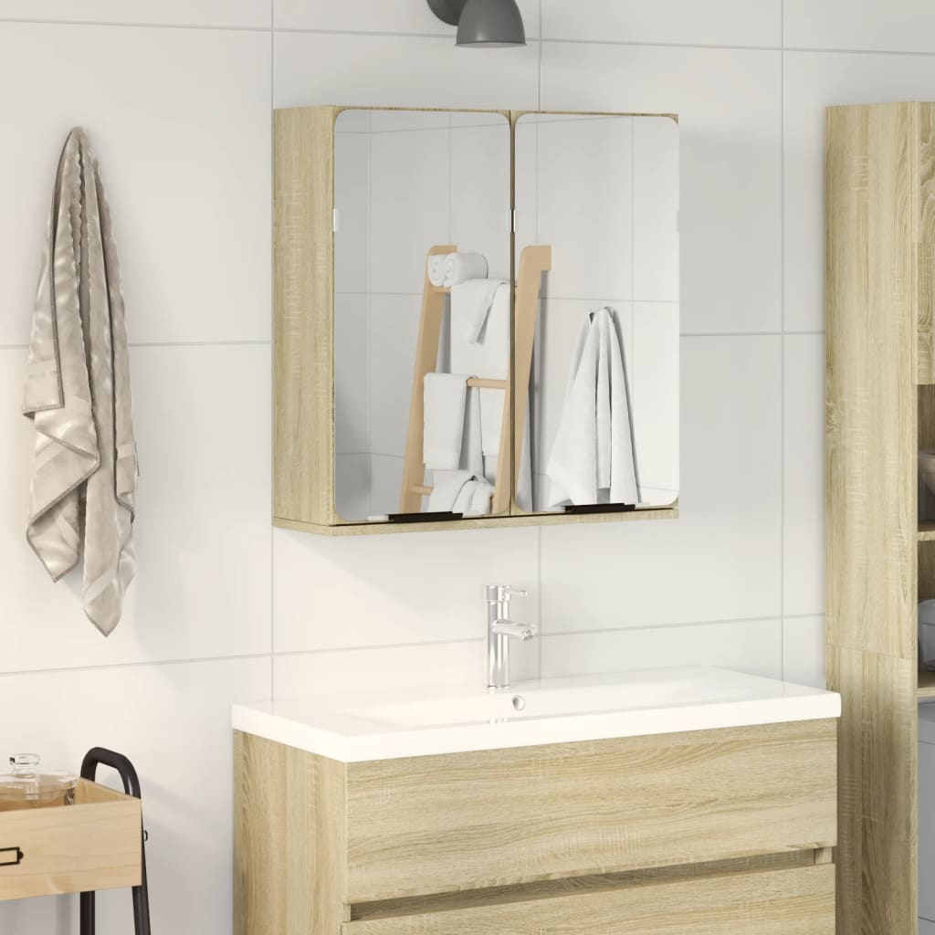 Armoire de salle de bain à miroir chêne sonoma bois ingénierie