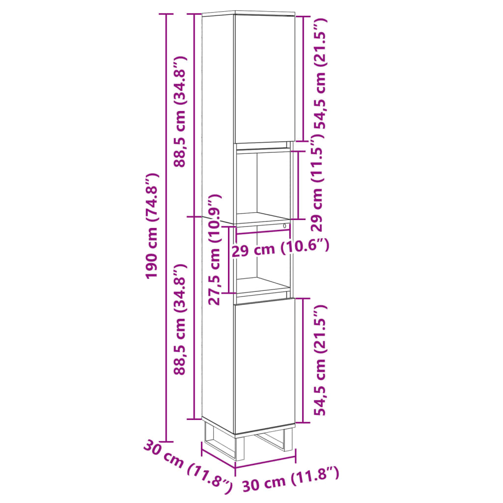 Armoire salle de bain chêne sonoma 30x30x190 cm