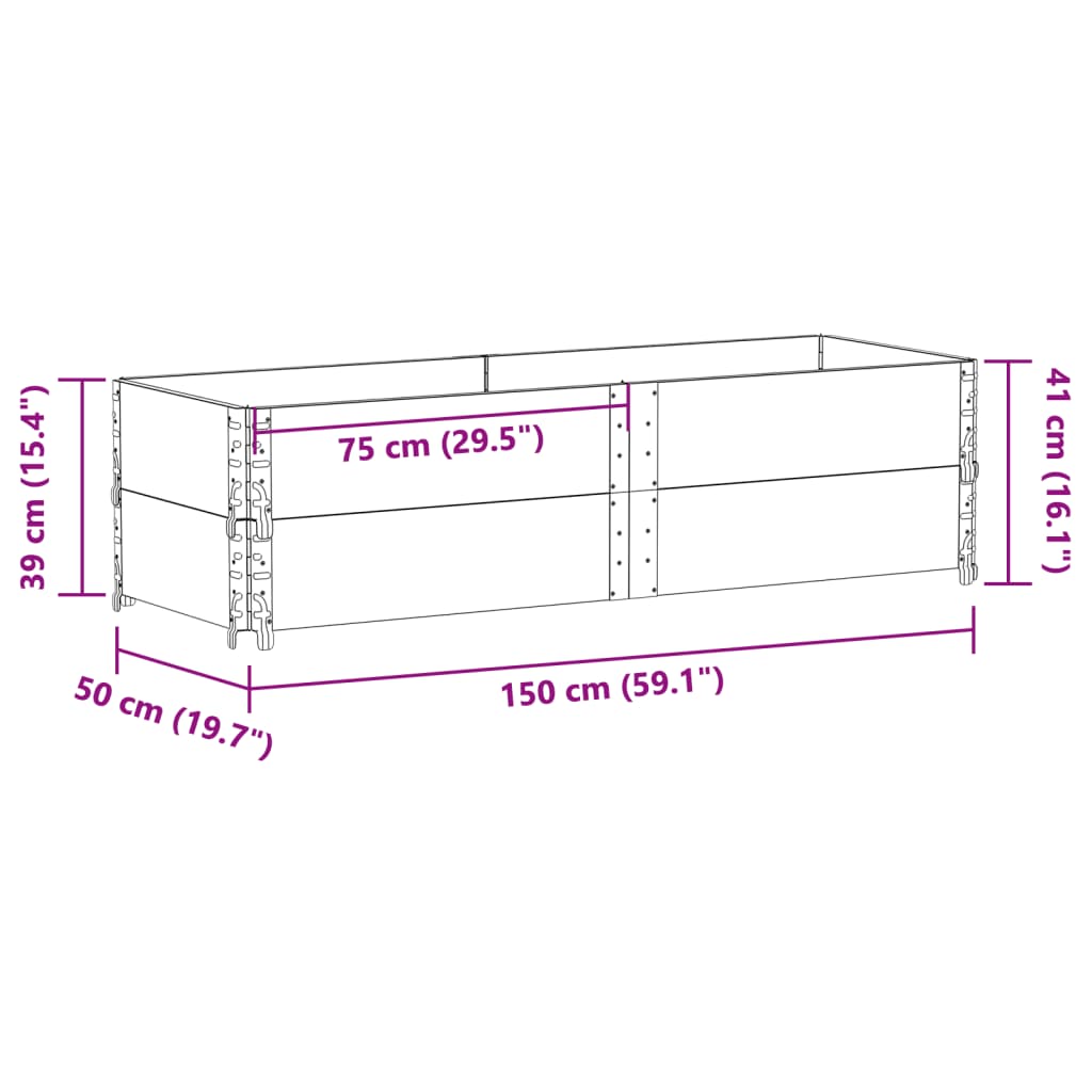 Jardinière gris 150x50 cm bois massif de pin