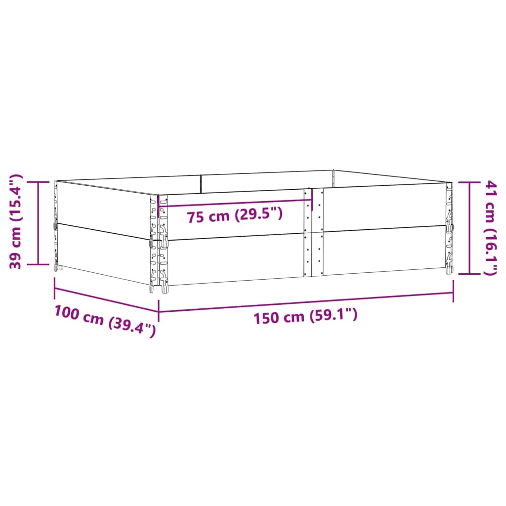 Jardinière marron 150x100 cm bois massif de pin