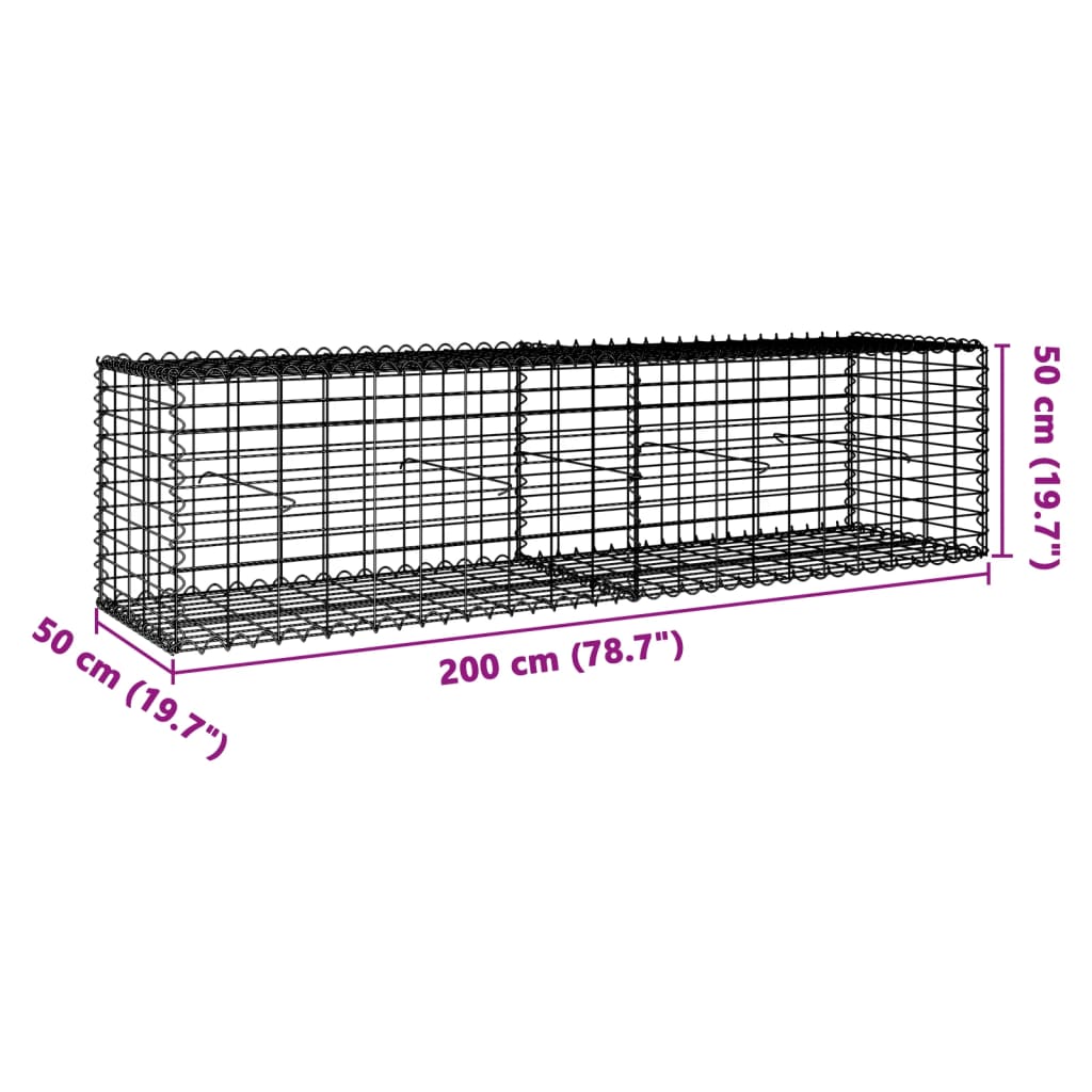 Panier gabion avec couvercle 200x50x50 cm fer galvanisé