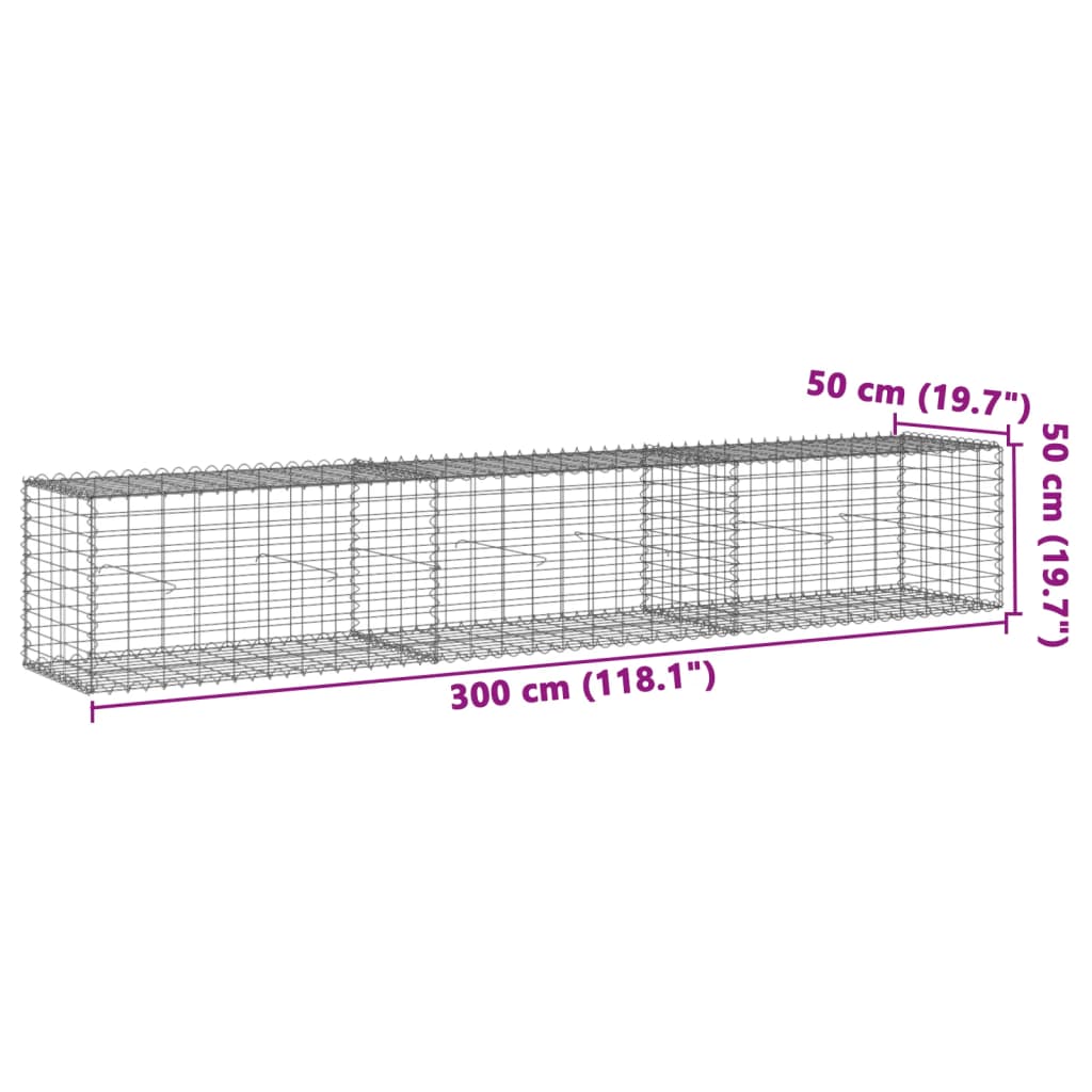 Panier gabion avec couvercle 300x50x50 cm fer galvanisé