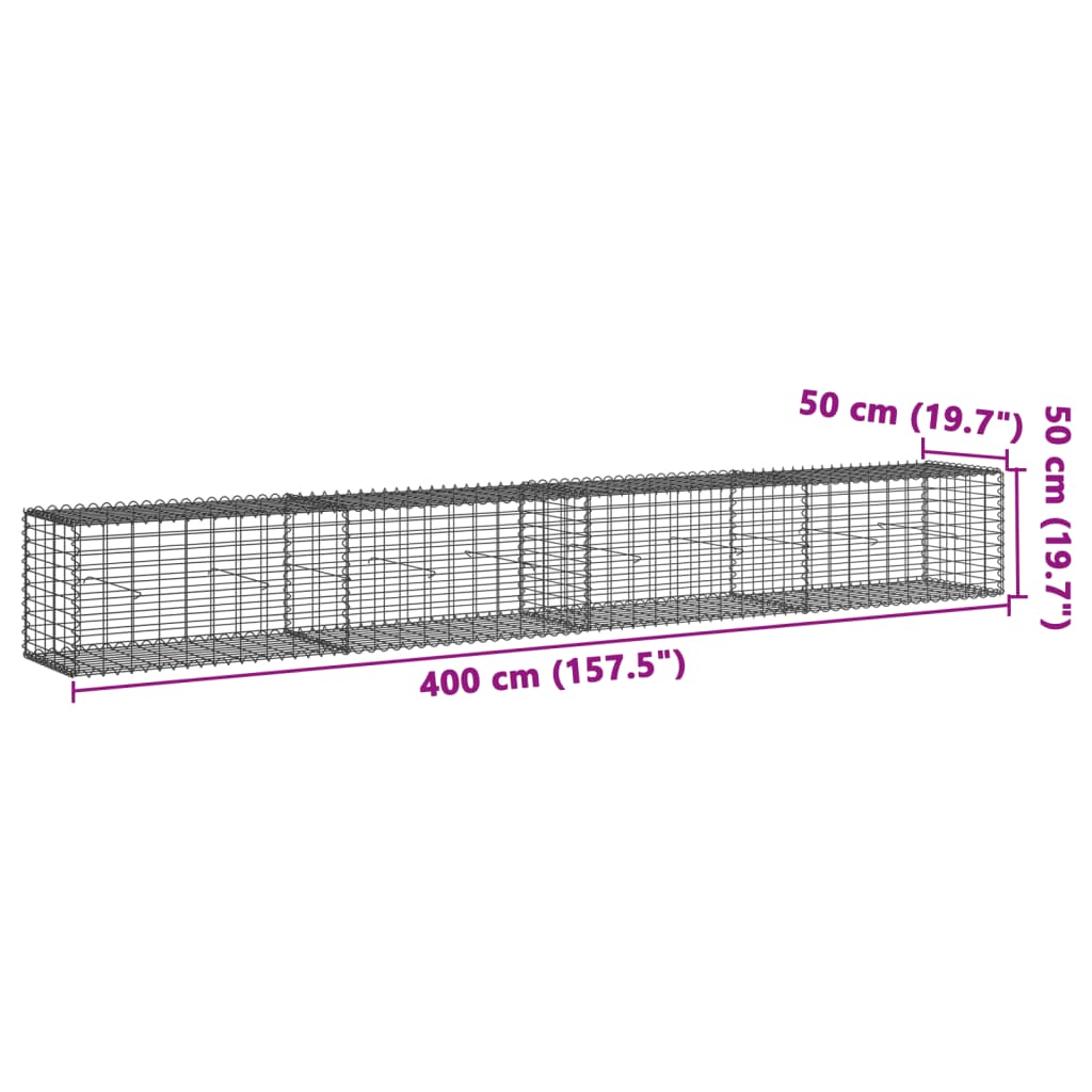 Panier gabion avec couvercle 400x50x50 cm fer galvanisé