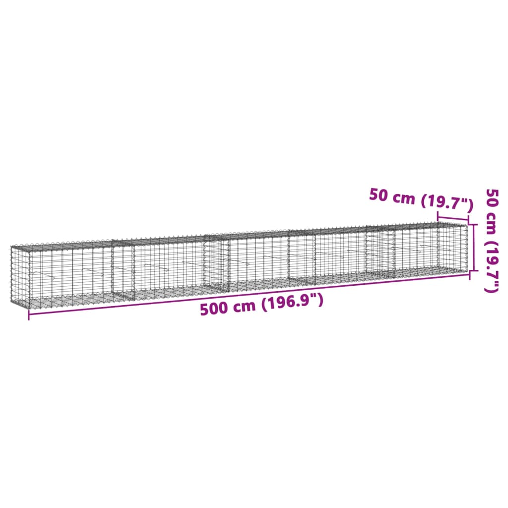 Panier gabion avec couvercle 500x50x50 cm fer galvanisé